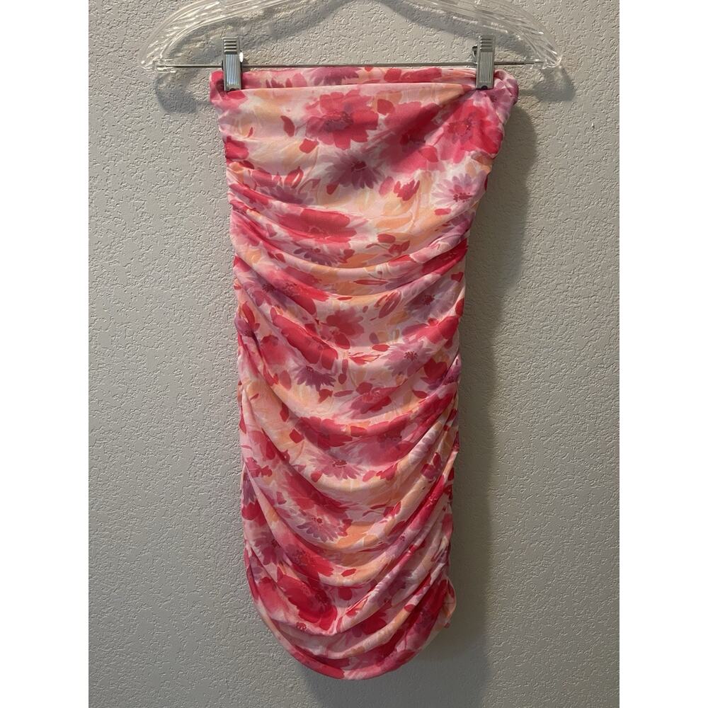 Hello Molly TOTALLY FABULOUS Strapless Mesh Ruched Mini Dress Floral Size XS